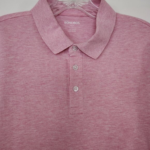 Bonobos Men's Slim Fit Cotton Polo Shirt Short Sleeve Size Large Heathered Pink - Picture 2 of 9